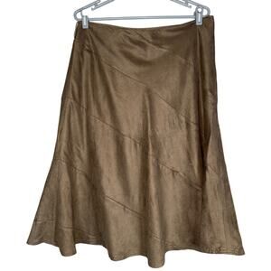 Y2K Boho Suede Mocha Mousse Brown Tiered Midi Skirt Women 16 Classic Equestrian
